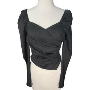 Petal & Pup Black Long Sleeve V-Neck Crop Top Structured Puff Sleeve Size 6 NWT